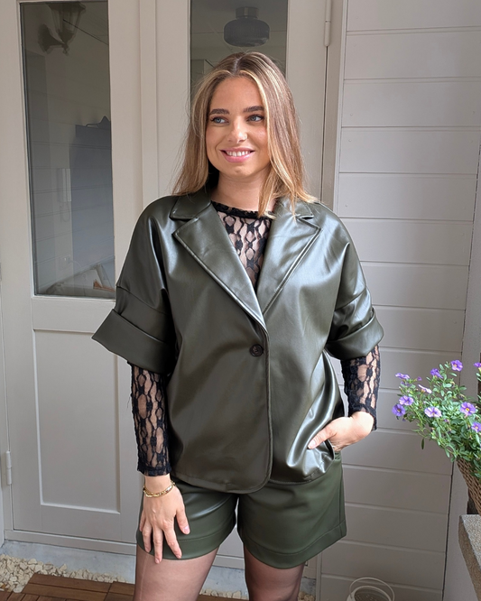 Liva Faux Leather short sleeve Blazer - Green