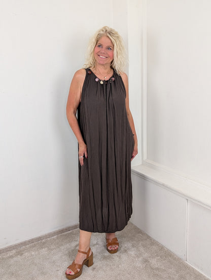 Azzura maxi dress beads - bruin