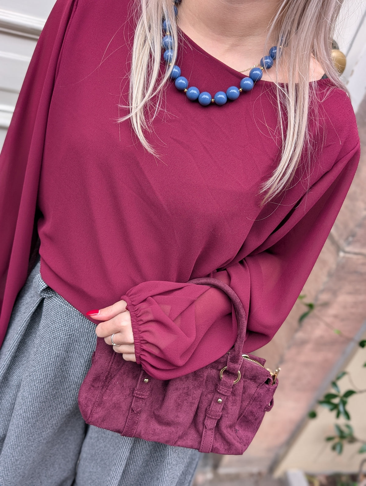 Hilde blouse met elastiek onderin - Wijn rood