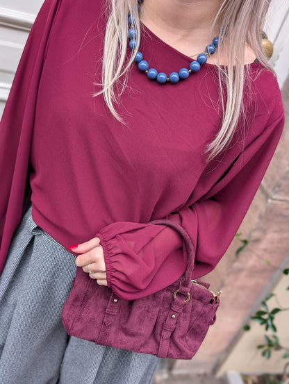 Hilde blouse met elastiek onderin - Wijn rood