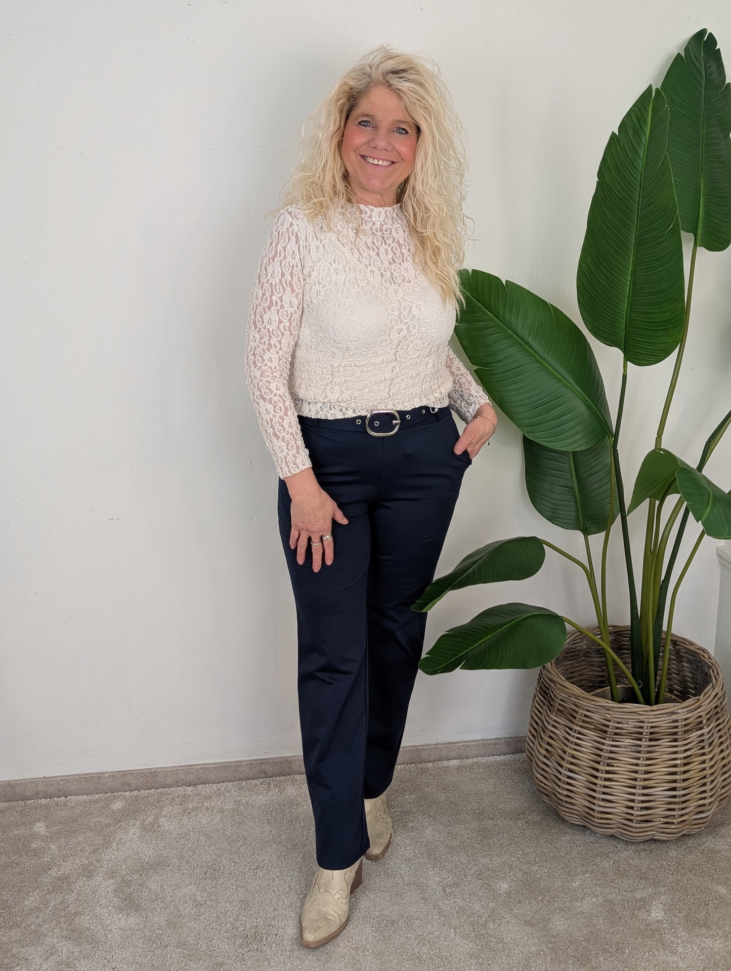 Elize pantalon met riem - Donker blauw