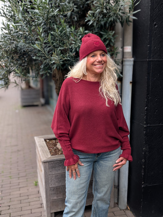 Viva vleermuis mouw trui - Bordeaux rood
