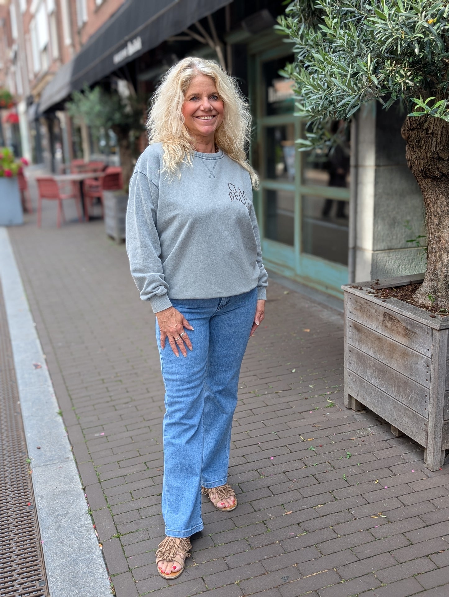 Ciao Bella Sweater - Washed Grey/Pink