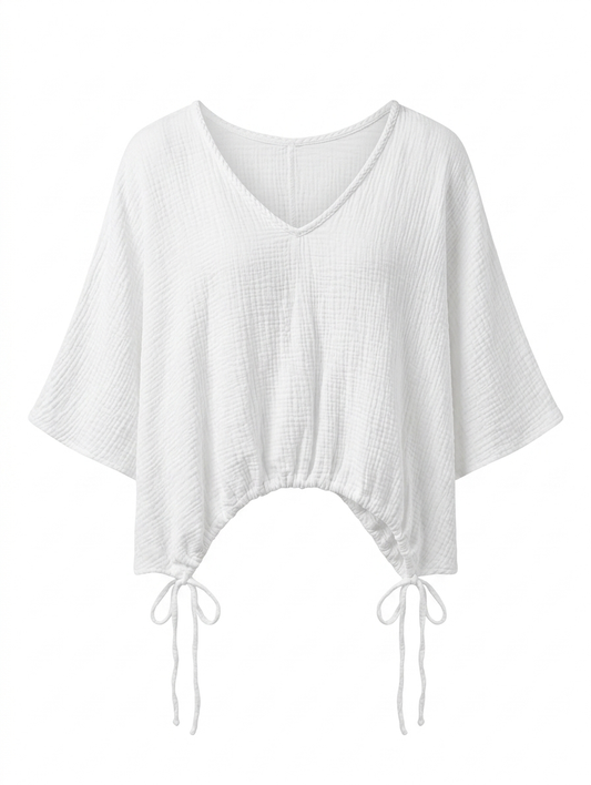 Witte Mousseline Top met Strikdetail - Wit