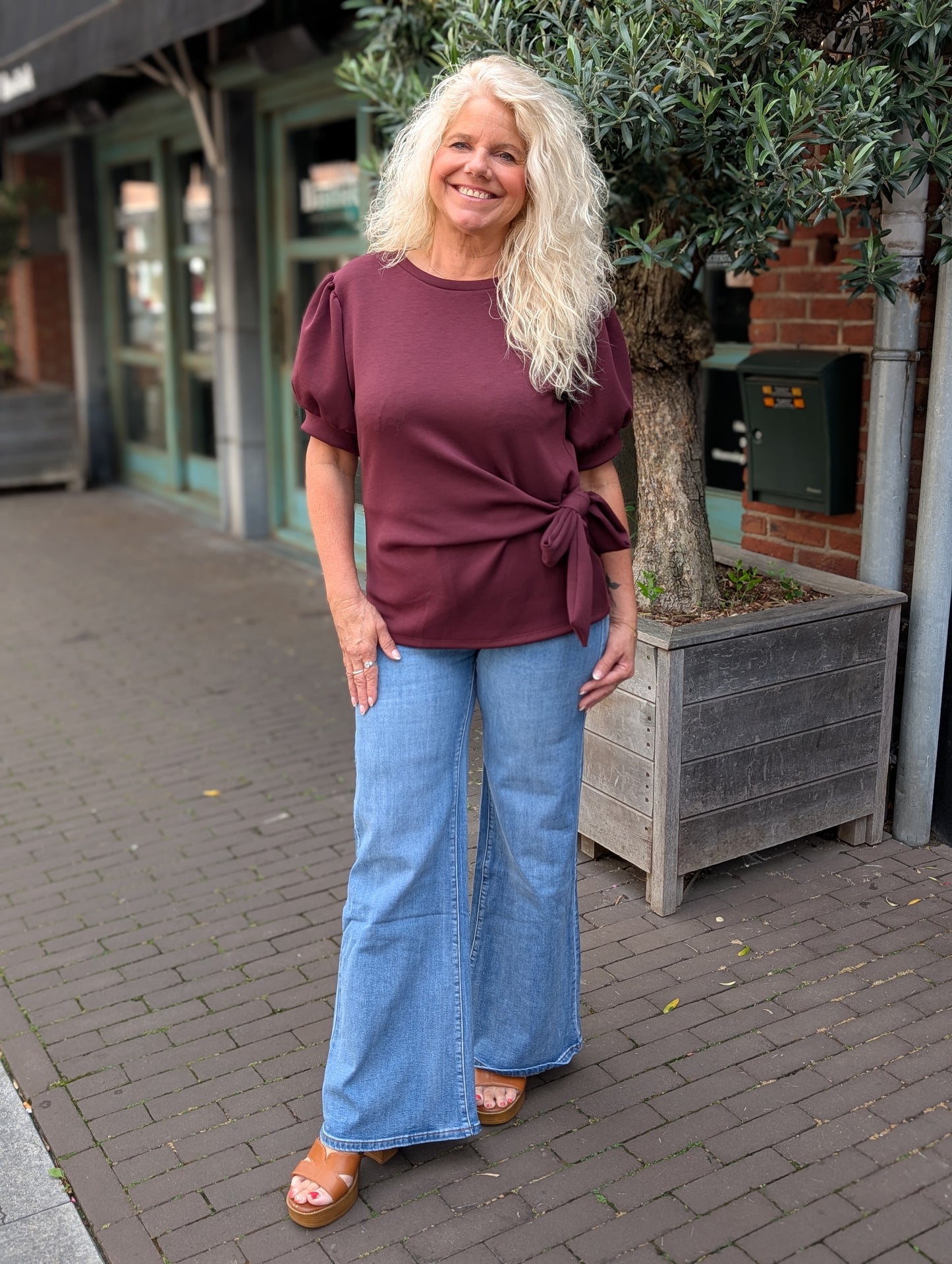 Lis strik shirt met pof mouw - Bordeaux