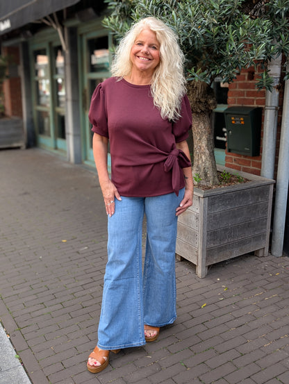 Lis strik shirt met pof mouw - Bordeaux