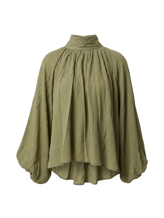 Boho-Chic Split-Sleeve Top - Olijfgroen