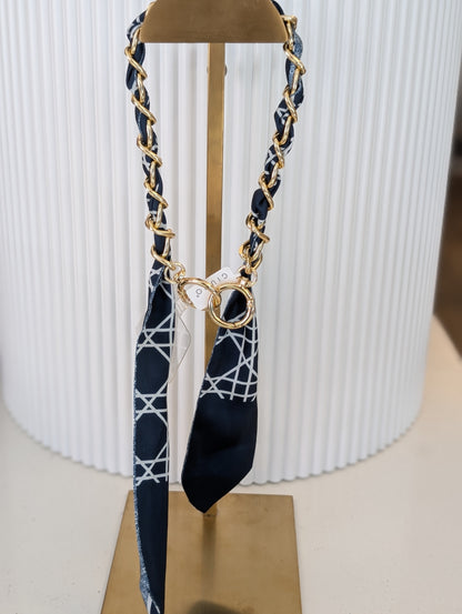 Telefoon koord met print sjaal - Creme / blauw / goud