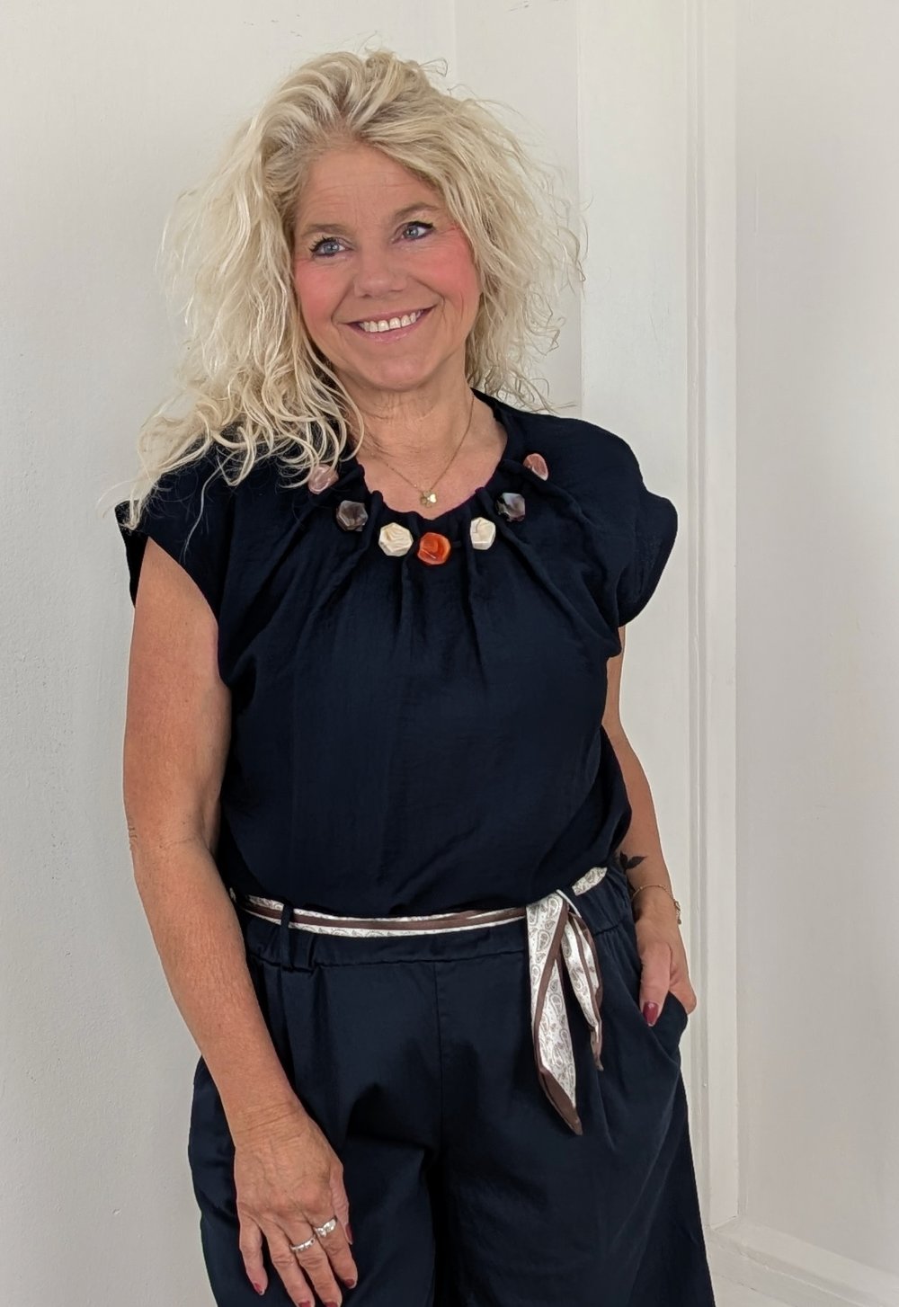 Stone beads blouse top - Donkerblauw