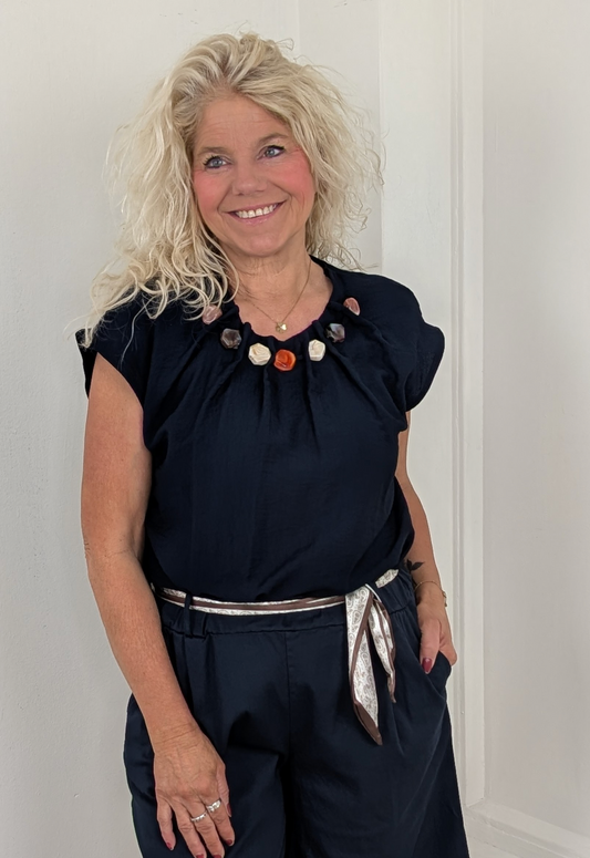 Stone beads blouse top - Donkerblauw