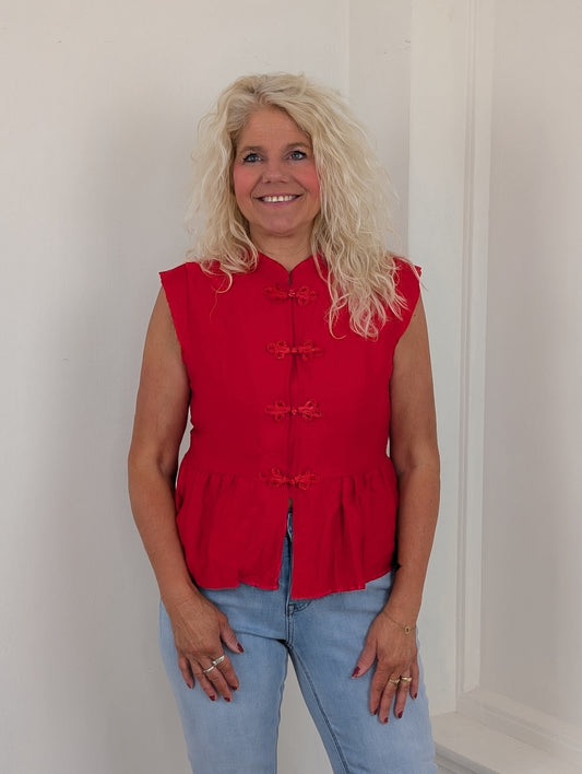 Kyoto peplum blouse top - Rood