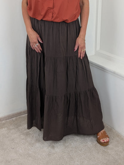 Katoenen boho maxi rok Nowy - Donkerbruin