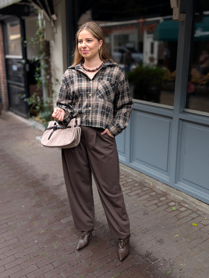 Bo ruiten blouse - Bruin / taupe