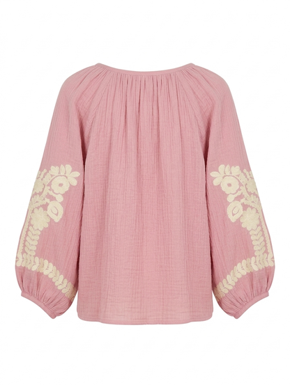 Nowy mousseline Blouse met Borduurwerk - Blush