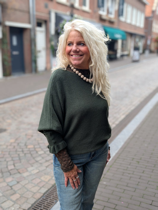 Viva vleermuis mouw trui - Donkergroen