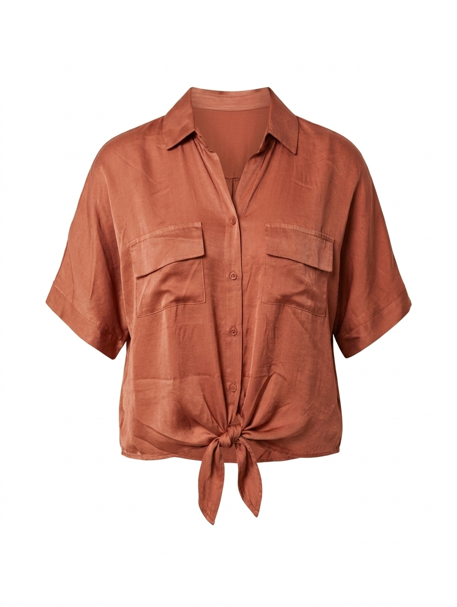Satin knoop blouse - Copper