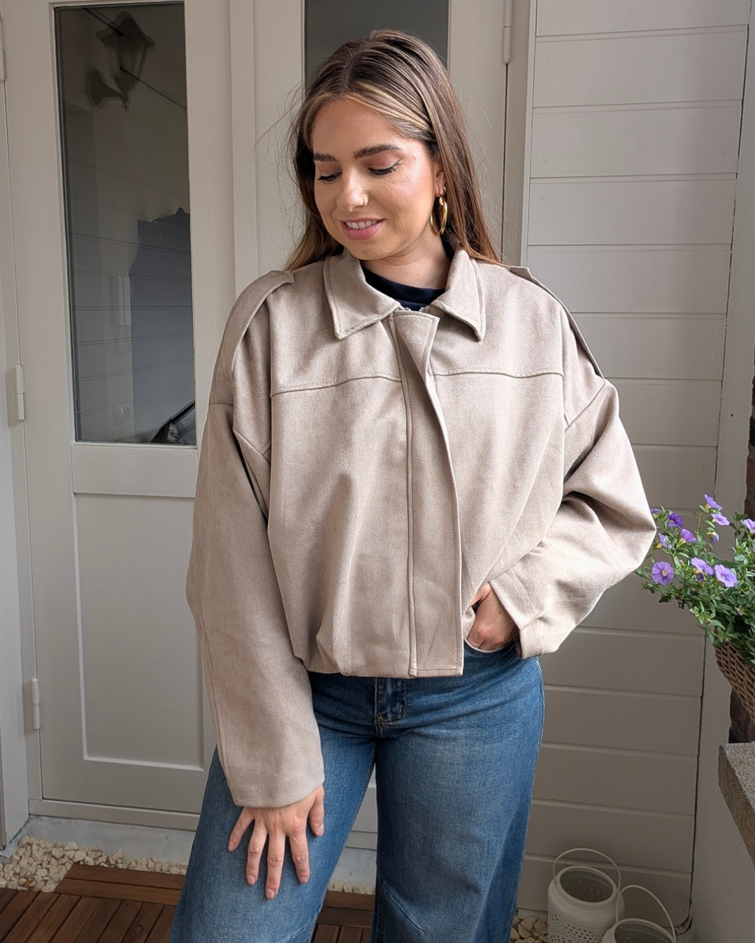 Boxy Suède Jacket - Sand