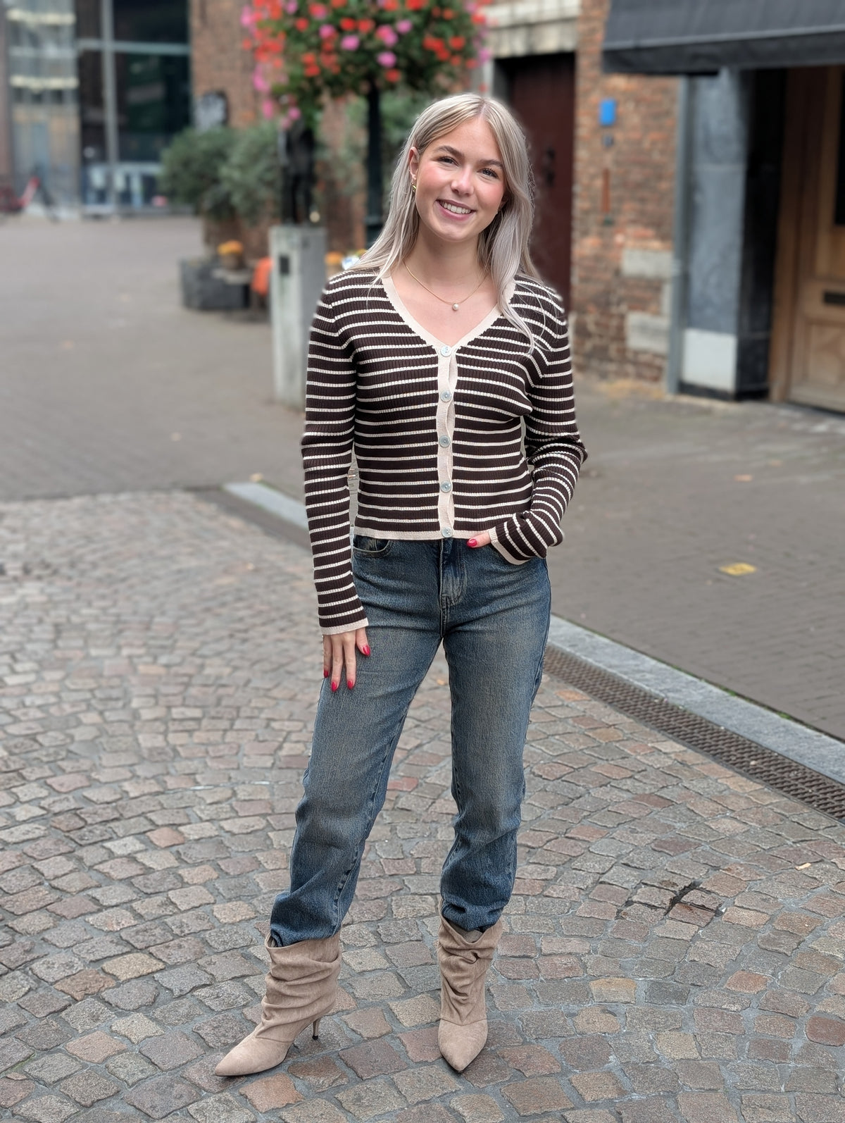 Pien gestreept vestje - Bruin/Beige
