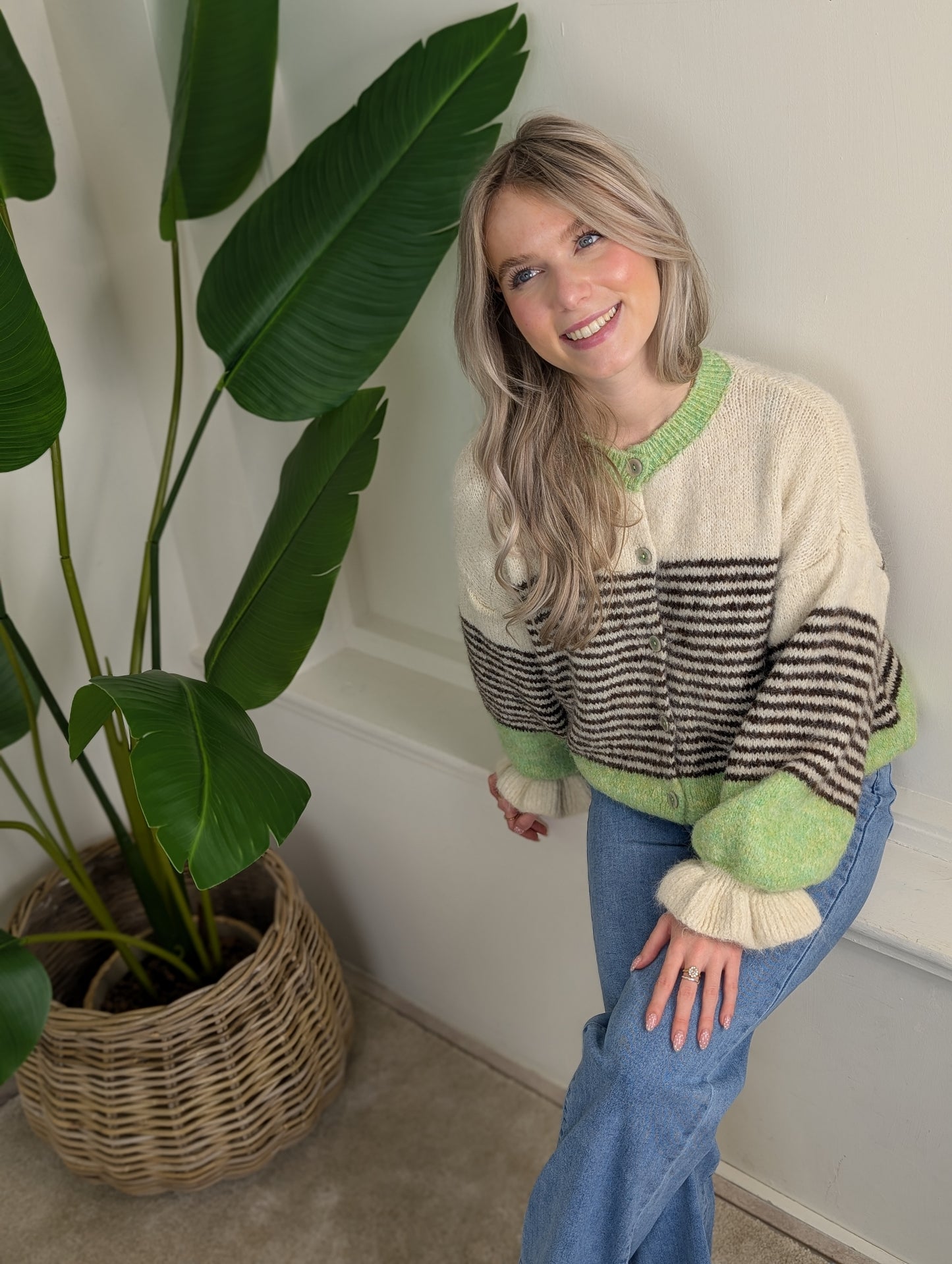 Gestreept colour block vest Evy - Groen