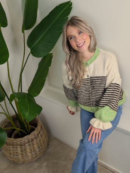 Gestreept colour block vest Evy - Groen