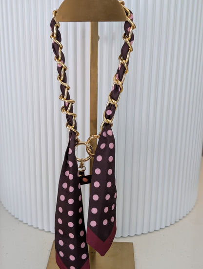 Telefoon koord met dots sjaal - Roze / bordeaux rood / goud