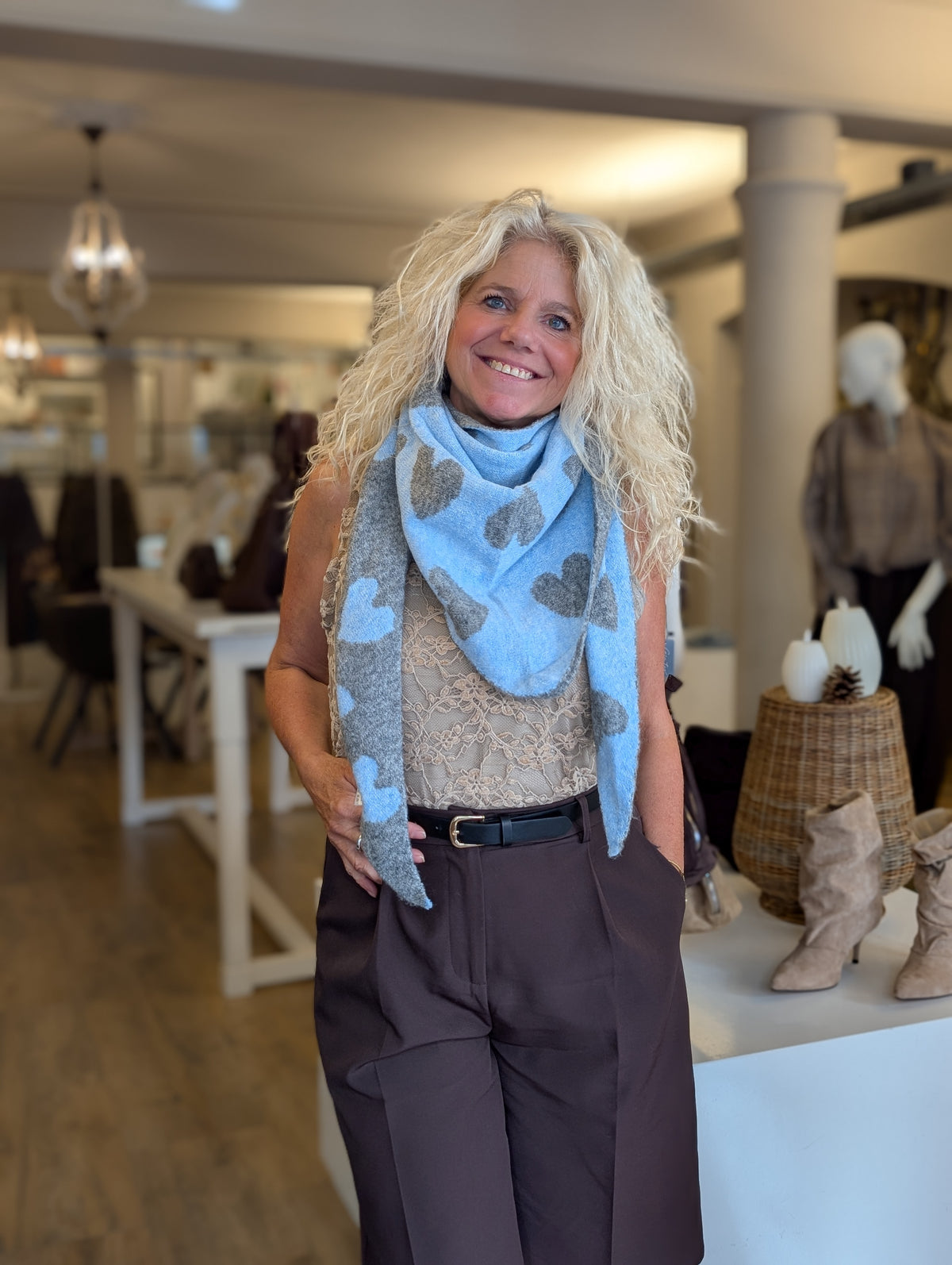 Bobi 3 punt sjaal 2 kanten te dragen - Taupe / licht blauw