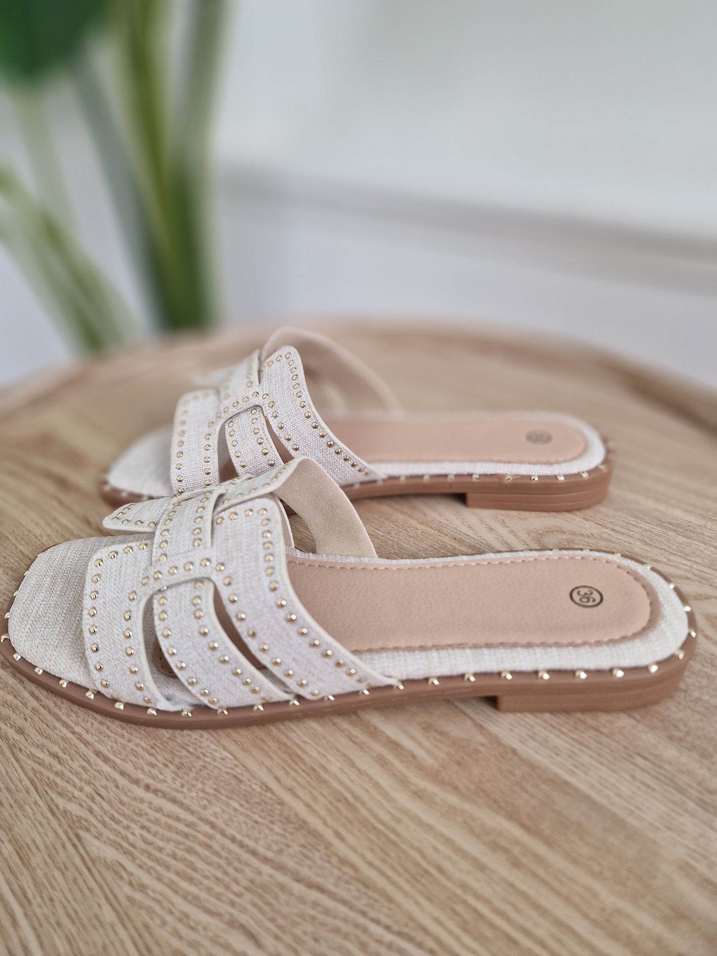 Noël slipper - Ecru met gouden stuts