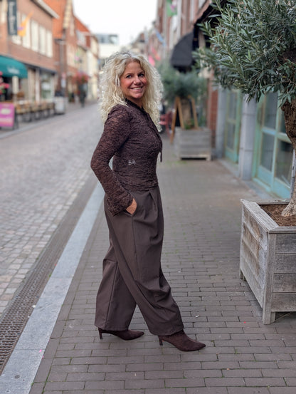Zowi pantalon met overslagdetail - Bruin