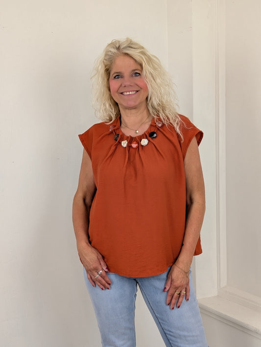Stone beads blouse top - Brique