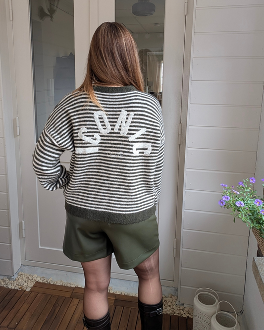 Gestreepte Iconic Club trui - Groen/Off White