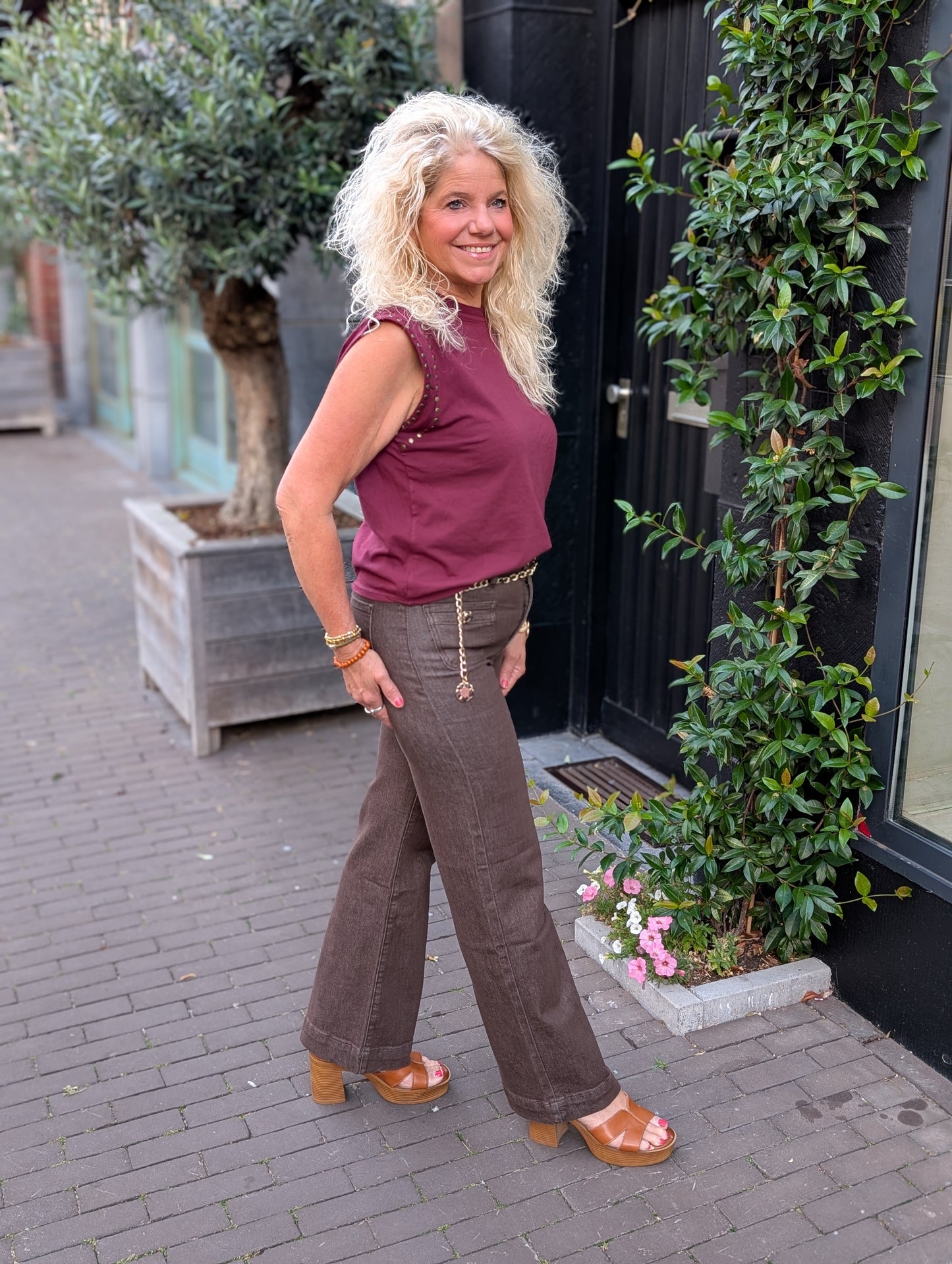 Zac & Zoe jeans met sierlijke knopen - Bruin