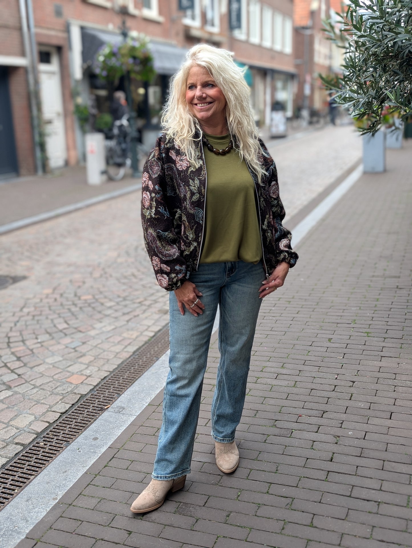 Moise jersey trui met elastiek onderin - Olijf groen