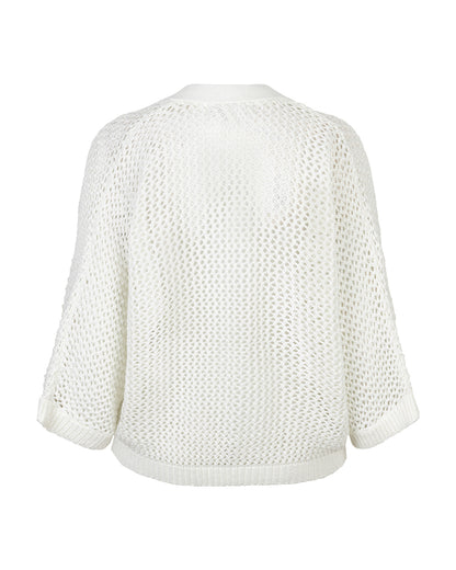 Red Button Cardigan Pointelle -  Offwhite