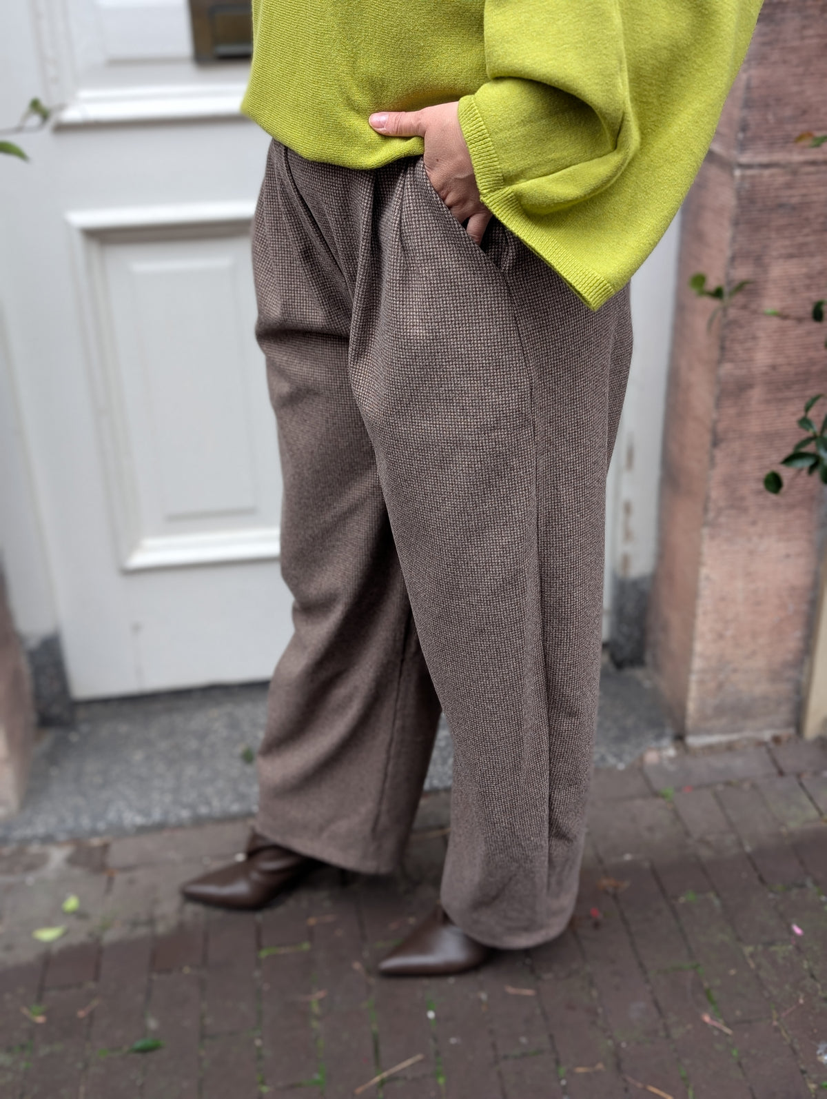 Tailo barrel ruitjes pantalon - Bruin / ecru
