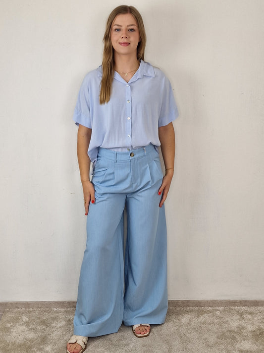 Kath wide leg pantalon - Licht blauw