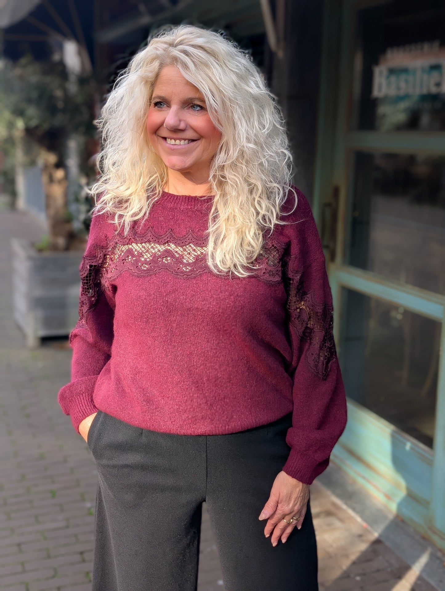 Trui kanten details Renske - Bordeauxrood