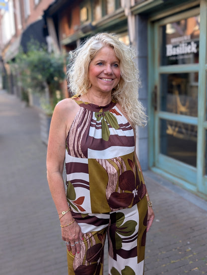 Travelstof broek lucky flower - Groen mix