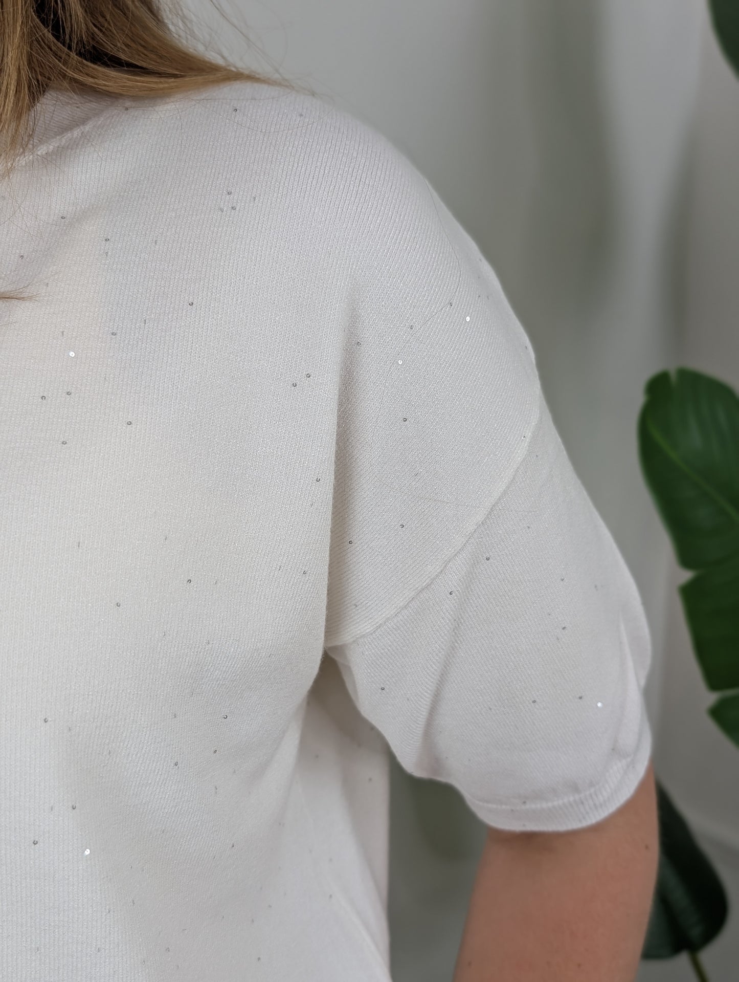 Sparkle knit top korte mouw - Off white