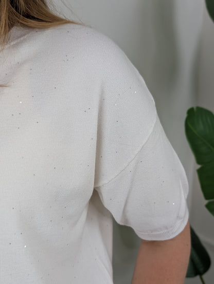 Sparkle knit top korte mouw - Off white