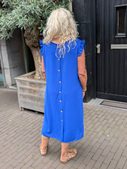 Debbie jurk met knopen aan de achterkant - Kobaltblauw ze