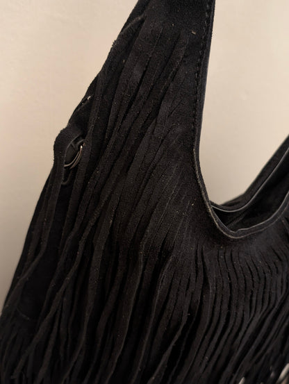 Faux Suède Fringe Bag - Zwart