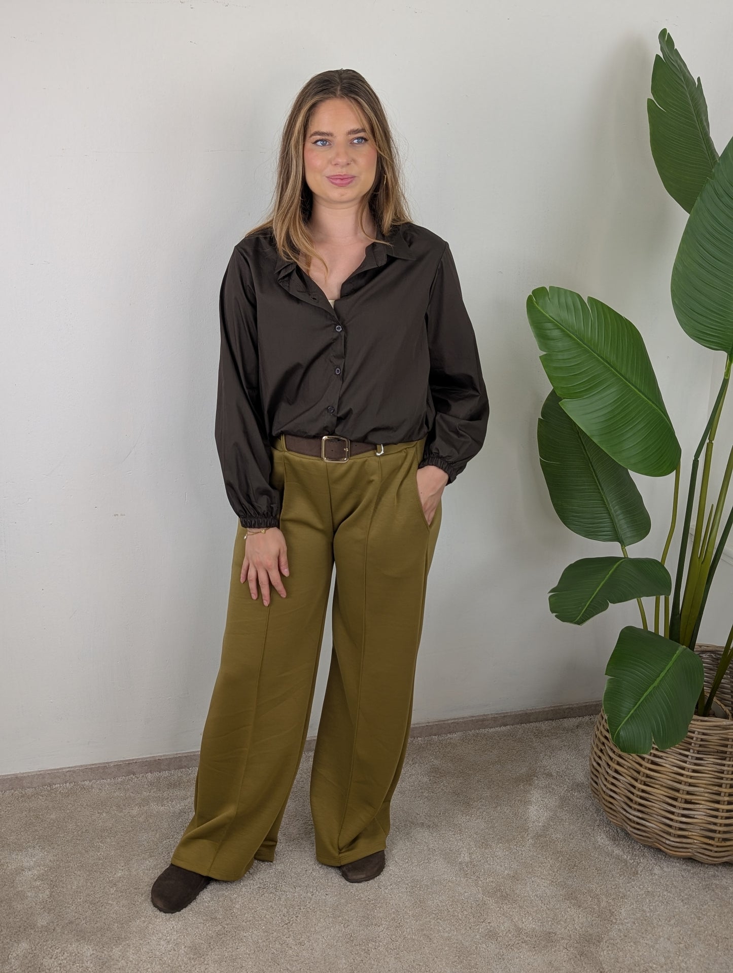 Katoenen blouse Veerle lange mouw - Bruin