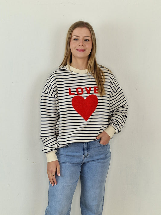 Gestreepte love sweater Renske - Donkerblauw