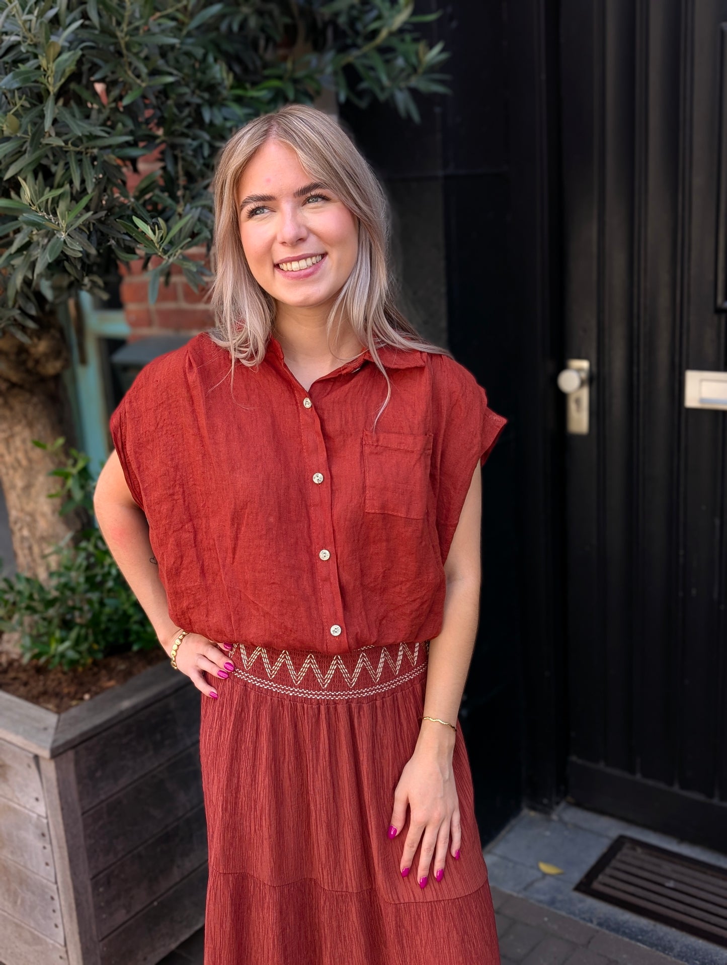 Linnen blouse Veerle - Brique
