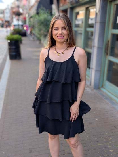 Anny ruffle jurk - Zwart