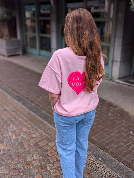 La Dolce vita teddy heart shirt - Roze