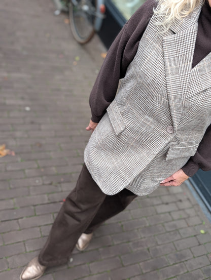 Cleo ruit lang gilet - Taupe/ bruin