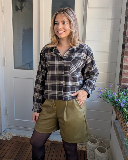 Korte ruitjes blouse Ella - Bruin/Groen