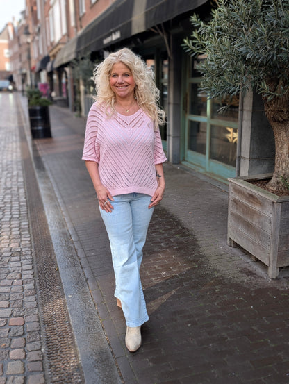 Gehaakte trui Maud met korte mouw - Roze