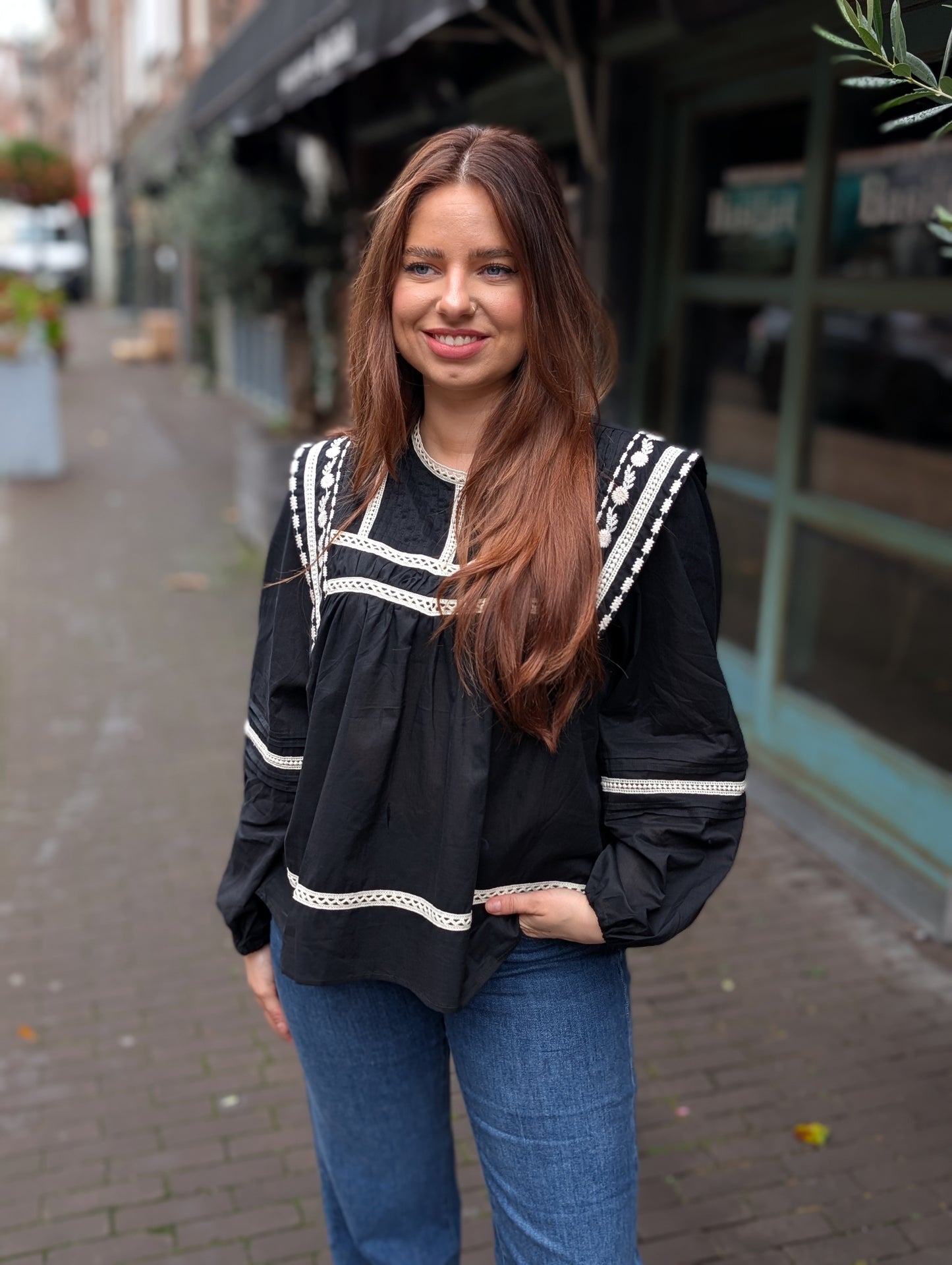 Katoenen blouse Daisy - Zwart